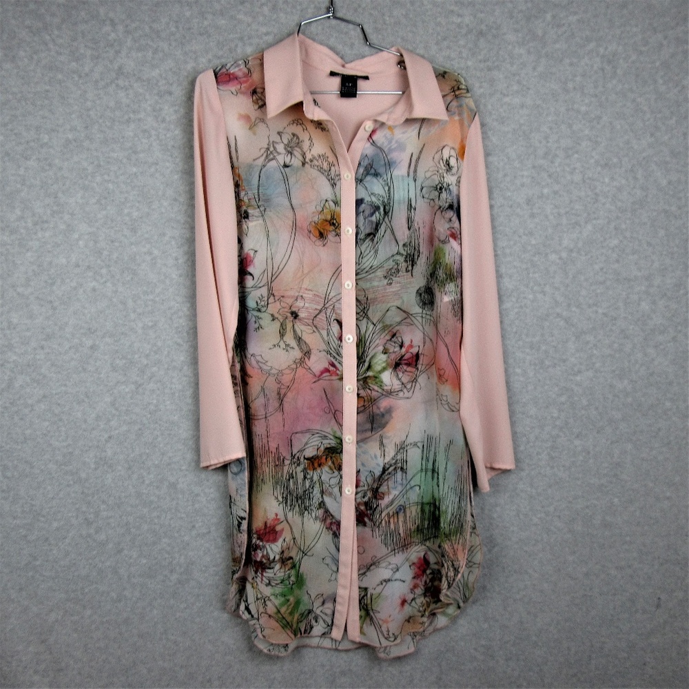 Womens Shirt Long Sleeve Sheer Split Side